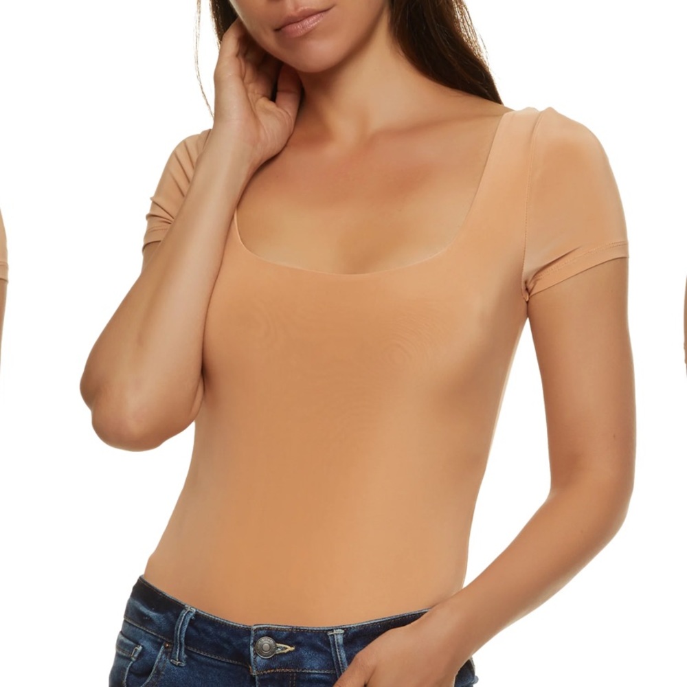 Beige square neck bodysuit